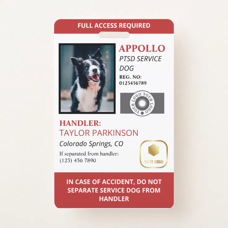 Red White Service Dog Logos & Photo ID Badge | Zazzle