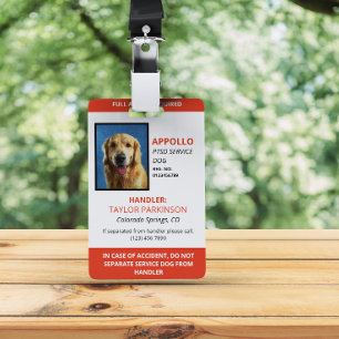 Red White Service Dog Photo ID Badge