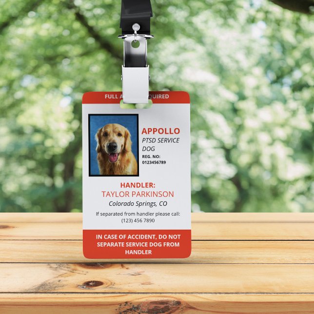 Red White Service Dog Photo ID Badge (Creator Uploaded)