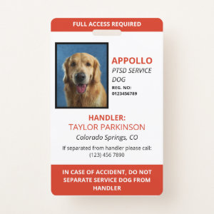 Red White Service Dog Photo ID Badge