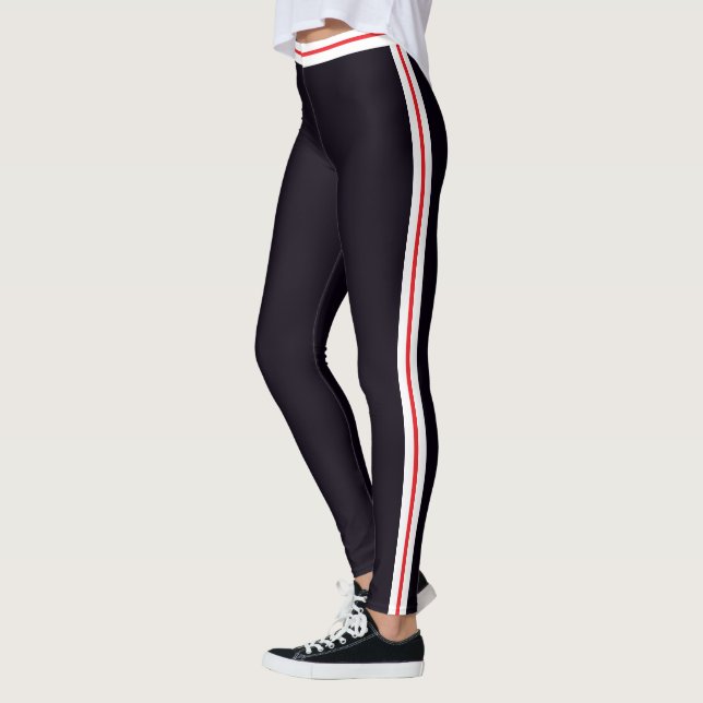 Red White Side Stripe Black Leggings Choose Colors (Left)