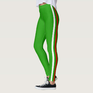 Red White Side Stripes Green Leggings Choose Color