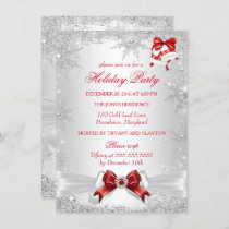 Red White Silver Winter Wonderland Holiday Party Invitation
