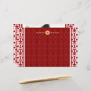 Red White Simple Double Happiness Chinese Wedding Stationery