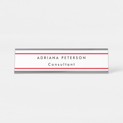  Red White Simple Legible Name Profession Desk Name Plate