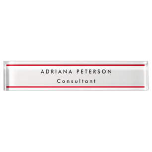 Red White Simple Legible Name Profession Desk Name Plate