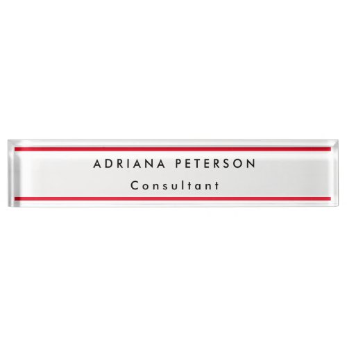  Red White Simple Legible Name Profession Desk Name Plate