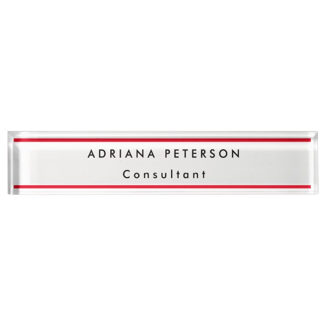  Red White Simple Legible Name Profession Desk Name Plate (Front)