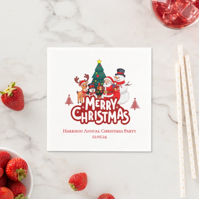 Red & White Simple Merry Christmas Napkins (Insitu)