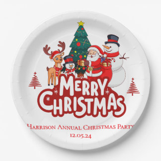 Red & White Simple Merry Christmas Paper Plates