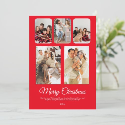 Red White Simple Merry Christmas Photo Collage  Invitation