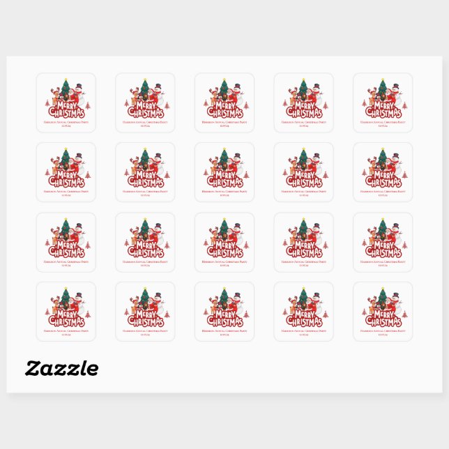 Red & White Simple Merry Christmas Square Sticker (Sheet)