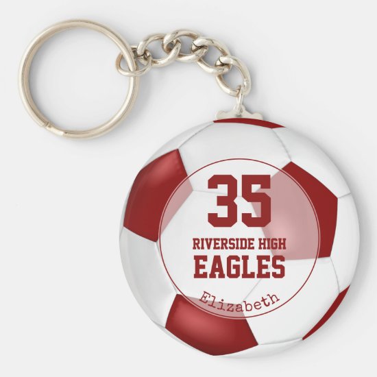 red white simple soccer ball girl team spirit keychain