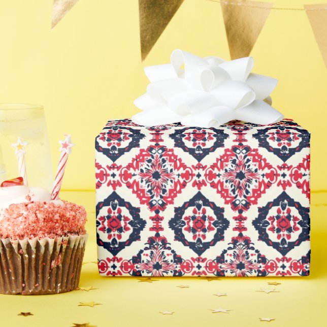 Red White Slavic Pattern Wrapping Paper (Birthday Party)