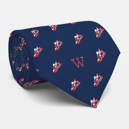 Red White Sneaker Collector Monogram Initial Navy Neck Tie