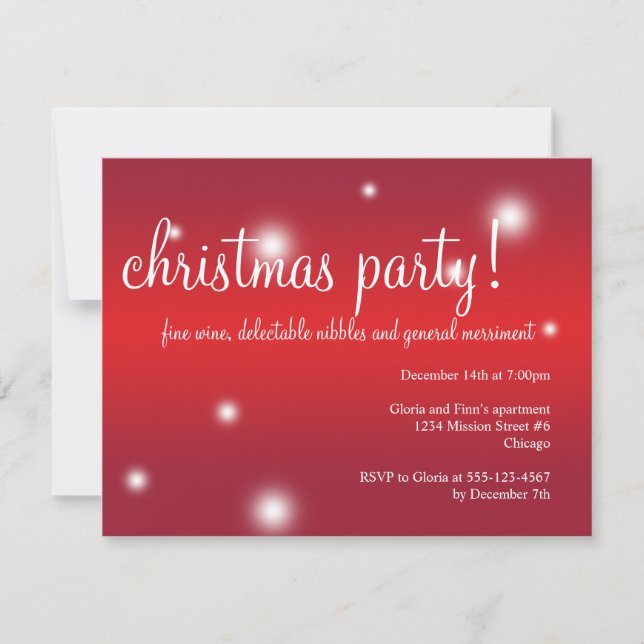Red white snow glow glamor Christmas holiday party Invitation (Front)