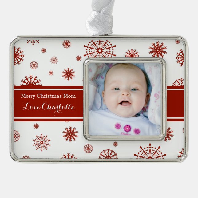 Red White Snow Mom Christmas Ornament (Front)