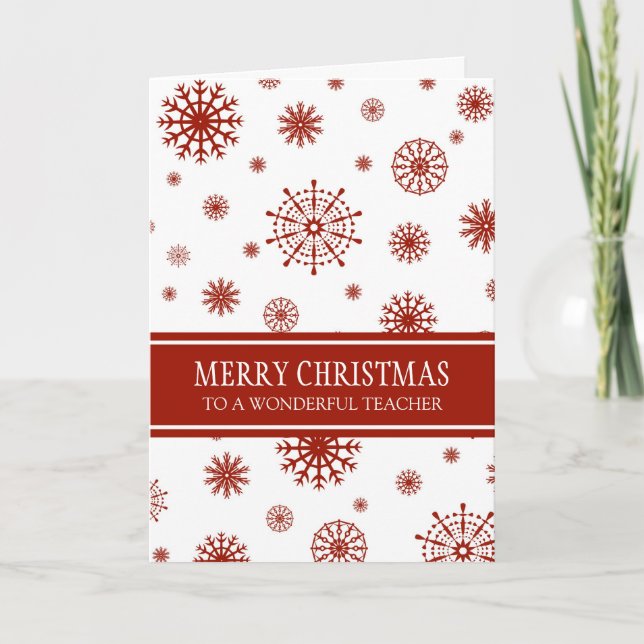 Red White Snow Teacher Merry Christmas Card (Front)