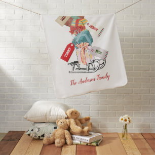 Red White Snow Winter Sleigh Cute Merry Christmas Baby Blanket