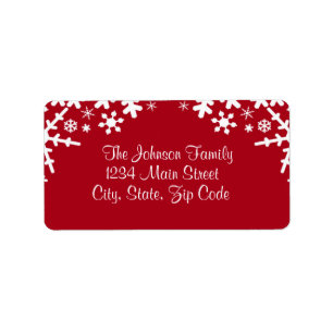 Red & White Snowflake address label, customizable Label