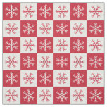 Red White Snowflake Checkered Pattern Fabric