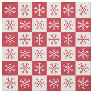 Red White Snowflake Checkered Pattern Fabric