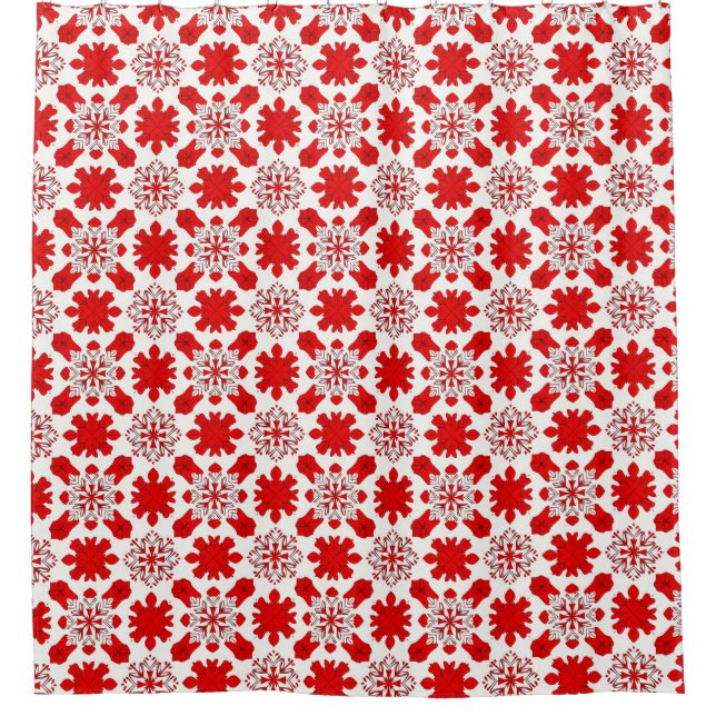 🚿 Red White Snowflake Christmas Bathroom Decor ❄️ Shower Curtain (Front)
