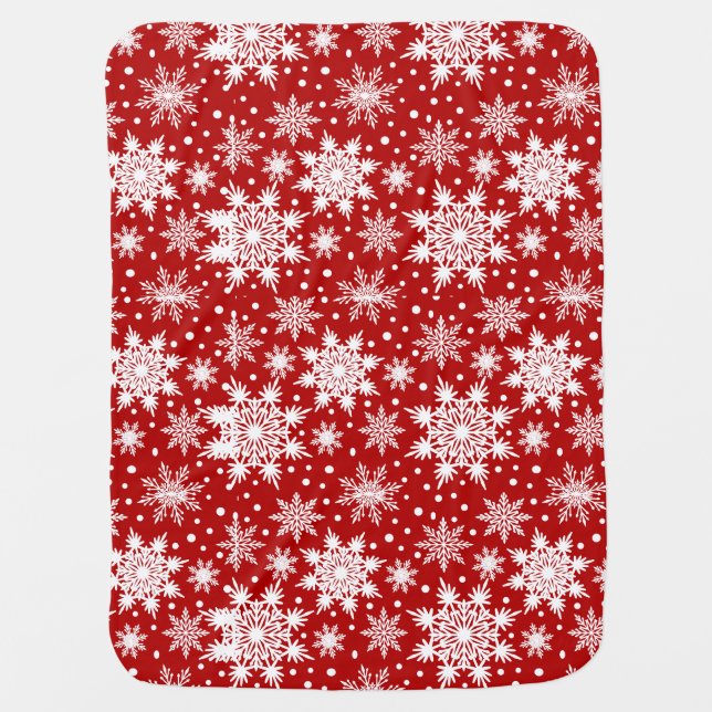 Red & White Snowflake Christmas Classic Pattern Baby Blanket (Front)