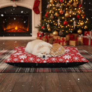 Red & White Snowflake Christmas Classic Pattern Pet Bed