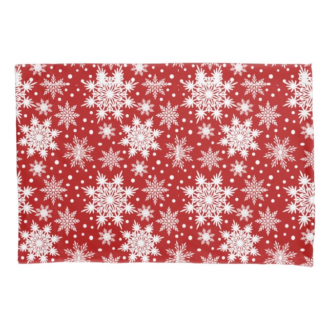 Red & White Snowflake Christmas Classic Pattern Pillow Case (Front)