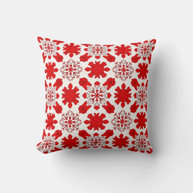 ❄️ Red White Snowflake Christmas Decor For Home 🎄 Throw Pillow (Front)
