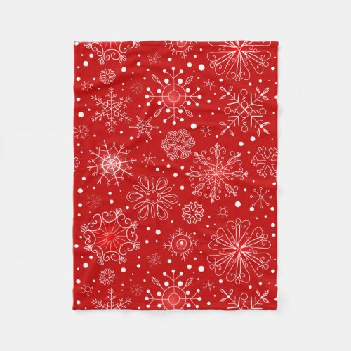 Red  White Snowflake Christmas Design Fleece Blanket