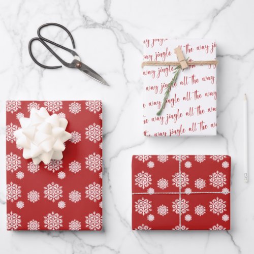Red White Snowflake Christmas Jingle Wrapping Pape Wrapping Paper Sheets