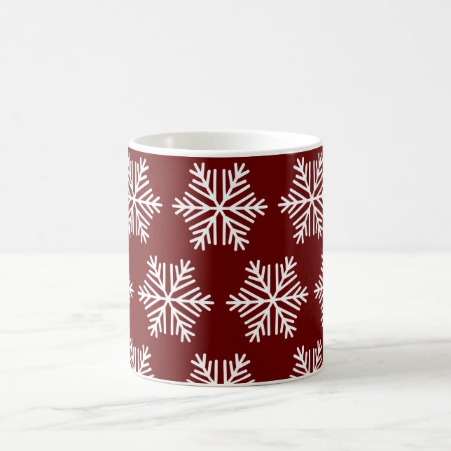 Red White Snowflake Christmas Pattern Coffee Mug  (Center)