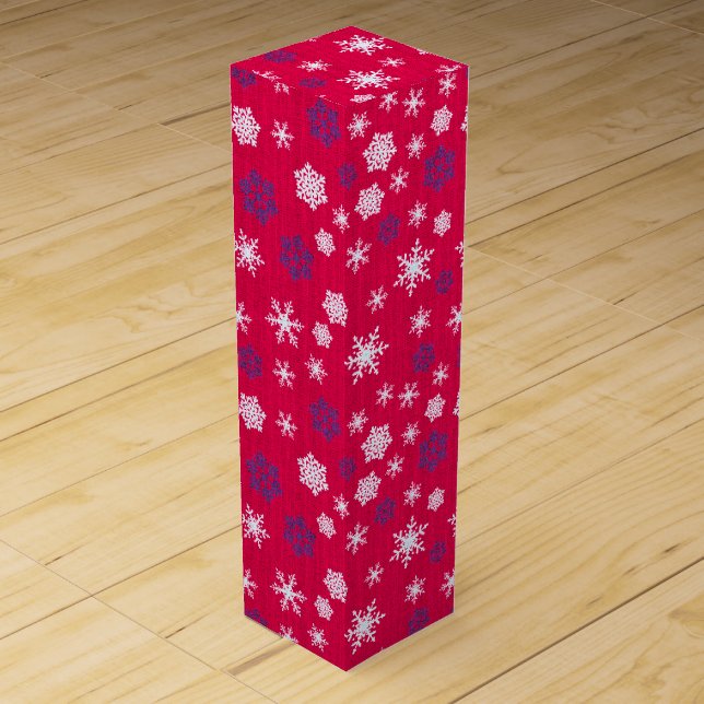 Red White Snowflake Christmas Pattern Wine Box (Front)