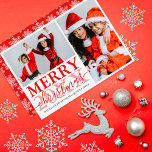 Red White Snowflake Family Photo Collage Christmas Holiday Card<br><div class="desc">This simple and elegant photo Christmas card is perfect for any family. It features bright red typography on a white background with two features photos of your lovely family. On the back are white snowflakes on a bright red background. It's modern, festive, and a fun way to send your holiday...</div>