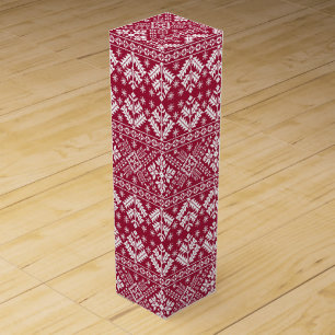Red & White Snowflake & Floral Fair Isle Christmas Wine Box