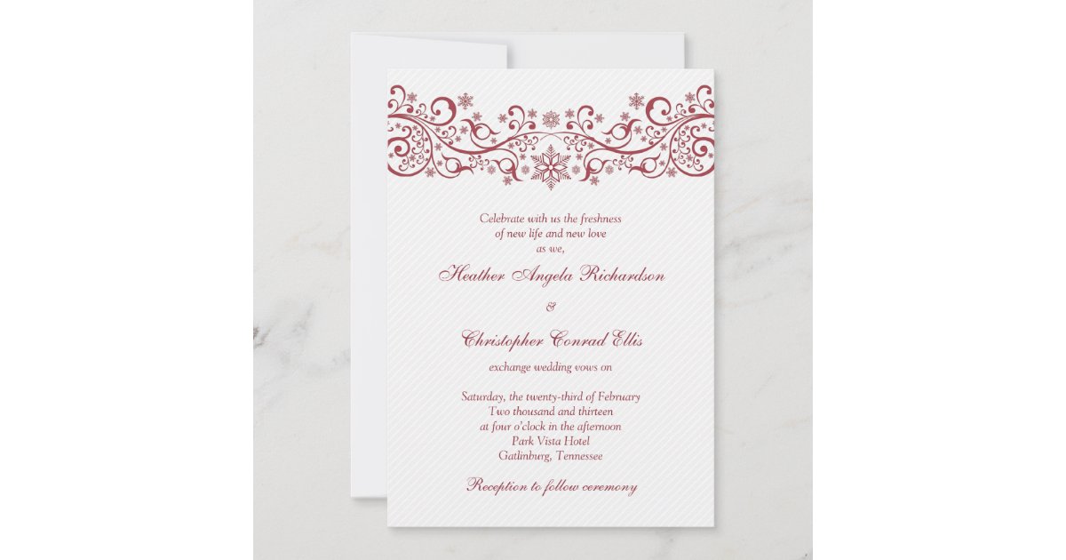 Red White Snowflake Floral Wedding Invitation | Zazzle