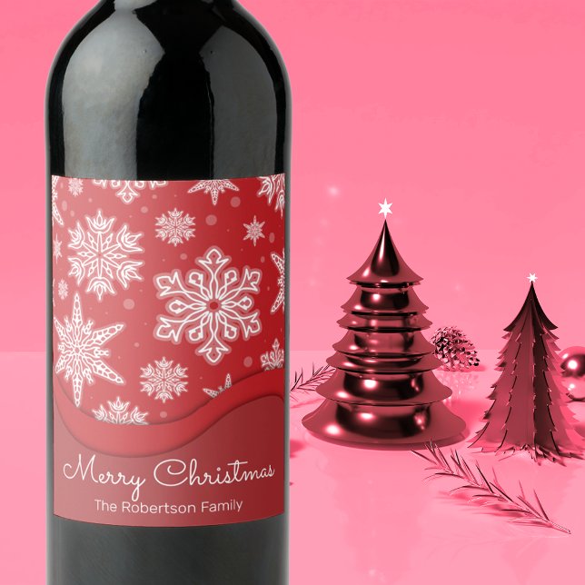 Red White Snowflake Holiday Christmas Party Wine Label (Creator Uploaded)