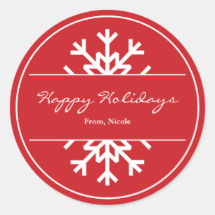 Red & White Snowflake Holiday Winter Sticker