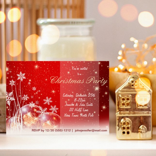 Red & White Snowflake  Ornament Christmas Party Invitation (Creator Uploaded)