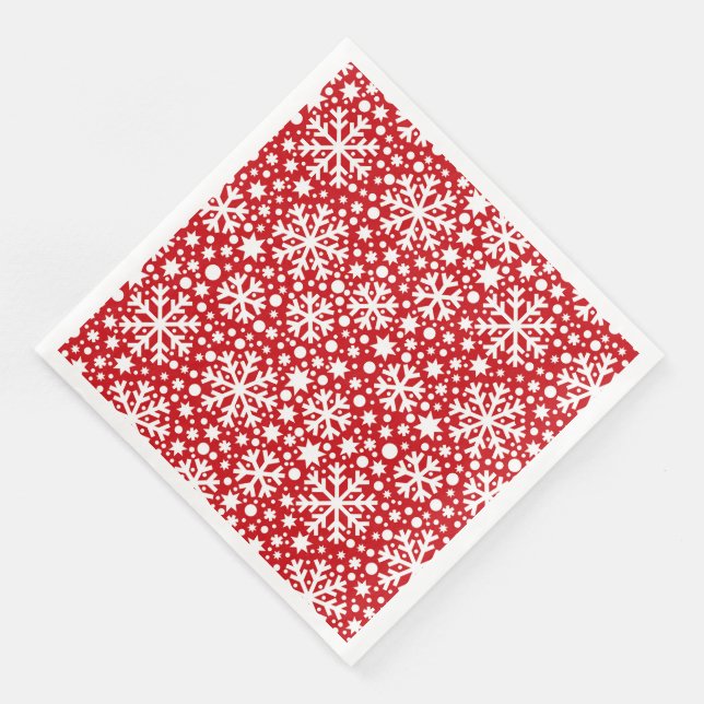 red white snowflake pattern Christmas paper plate Dinner Napkins (Corner)