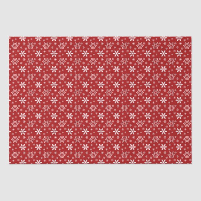 Red White Snowflake Pattern Holiday Christmas  Tissue Paper (Front)