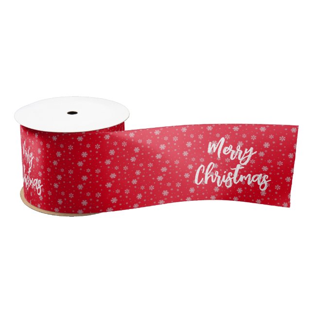 Red White Snowflake Pattern Modern Merry Christmas Satin Ribbon (Spool)