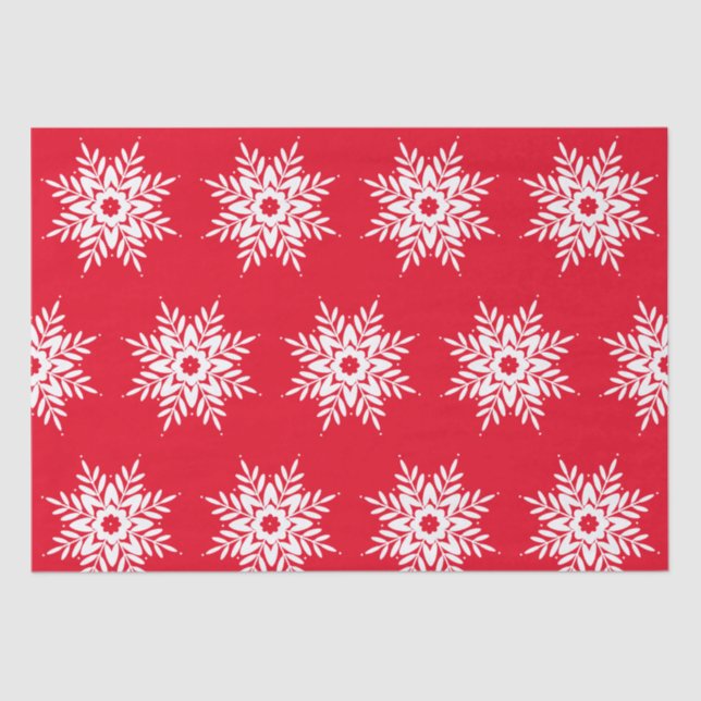 Red White Snowflake Pattern Tissue Paper (Front)