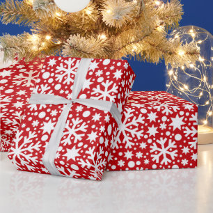 Red white snowflake pattern wrapping paper
