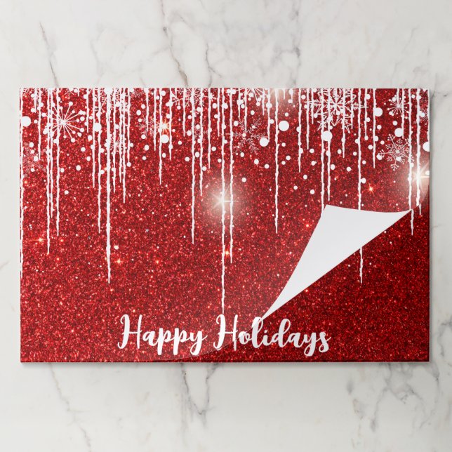 Red White Snowflake Snow Dripping Pattern Paper Pad (Folded)