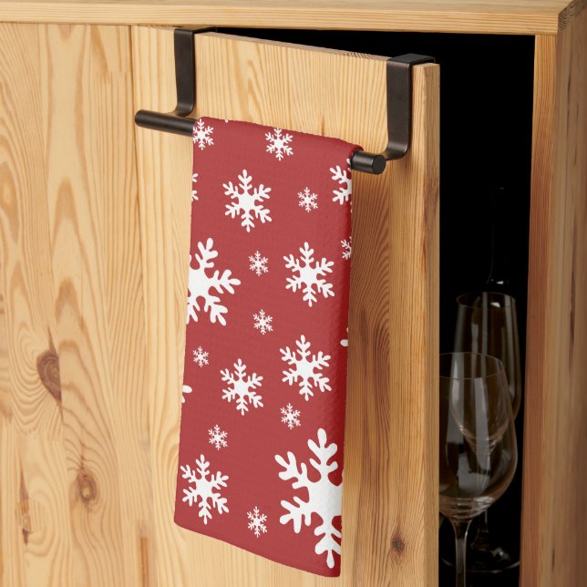Red White Snowflake Snow Winter Christmas Holidays Kitchen Towel (Thirds Fold)