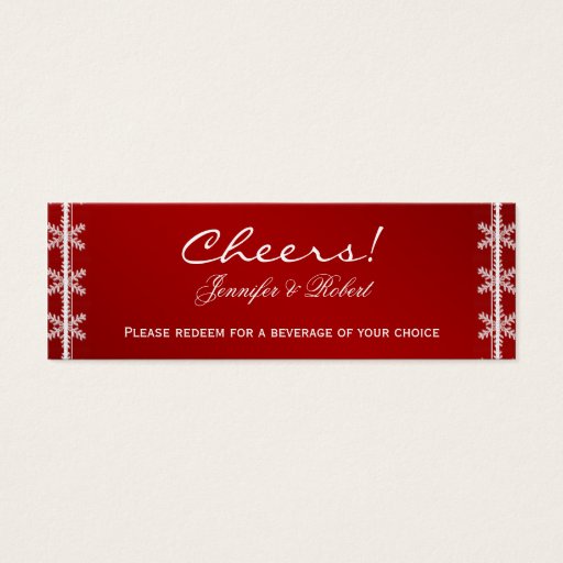 Customizable Red White Snowflake Winter Wedding Drink Tickets Business Card