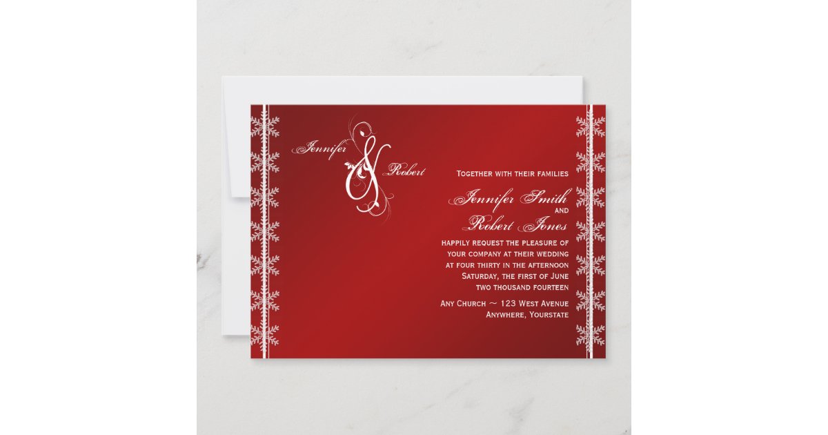 Red White Snowflake Winter Wedding Invitation | Zazzle